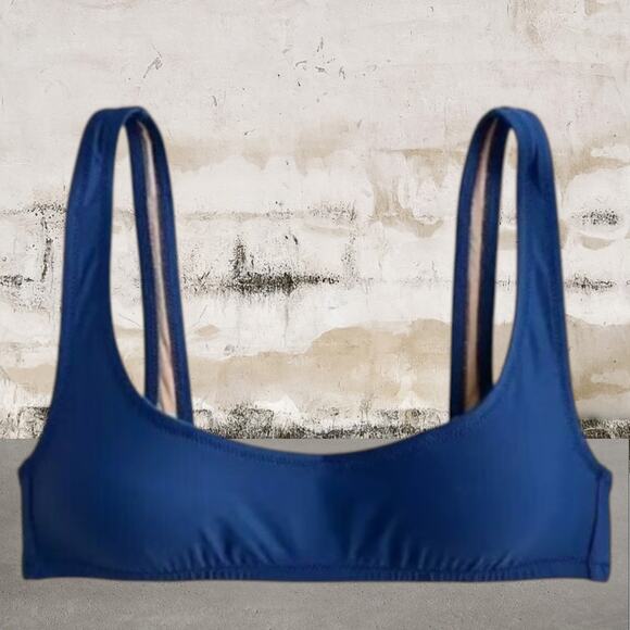 J. Crew NWT Heritage Scoop Neck Bikini Top Womens Navy Blue - Picture 1 of 6